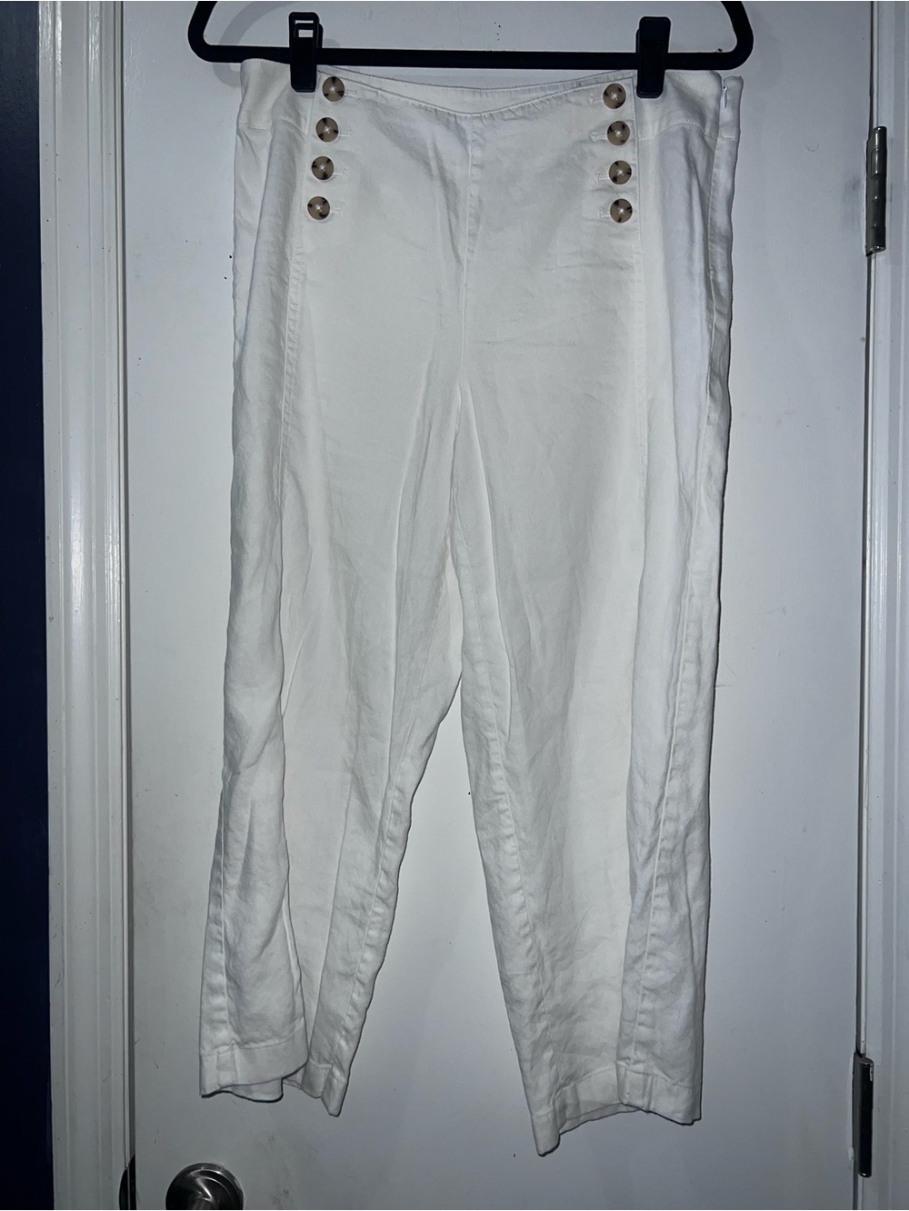 J. Jill White Cropped Sailor Button Linen Pants